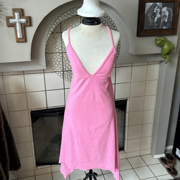 Bubble gum Pink terry cloth dress low back and deep v neck size small / medium - Picture 9 of 11